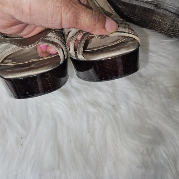 Stella McCartney Taupe Silk Wooden Heel Platform Pumps EU 38 - Picture 13 of 16